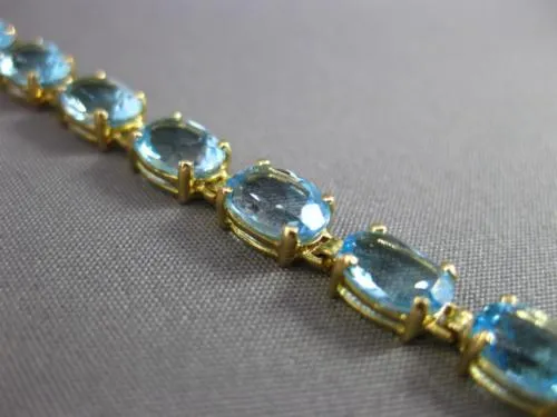 ESTATE LARGE 8.0CT AAA OVAL BLUE TOPAZ 14KT YELLOW GOLD 4 PRONG TENNIS BRACELET