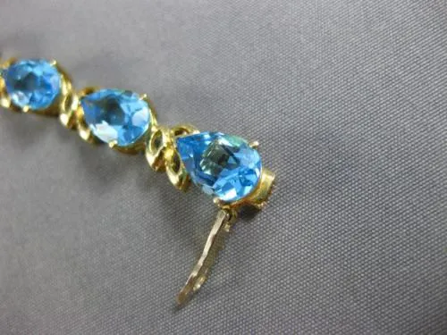 ESTATE WIDE & LONG 14CT AAA BLUE TOPAZ 14KT YELLOW GOLD 3D LEAF TENNIS BRACELET