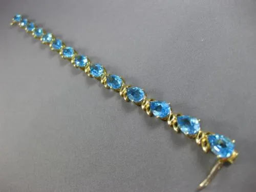 ESTATE WIDE & LONG 14CT AAA BLUE TOPAZ 14KT YELLOW GOLD 3D LEAF TENNIS BRACELET