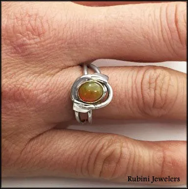 Ethiopian Opal in 14kt Bezel w/ Two Rowing Blades Ring