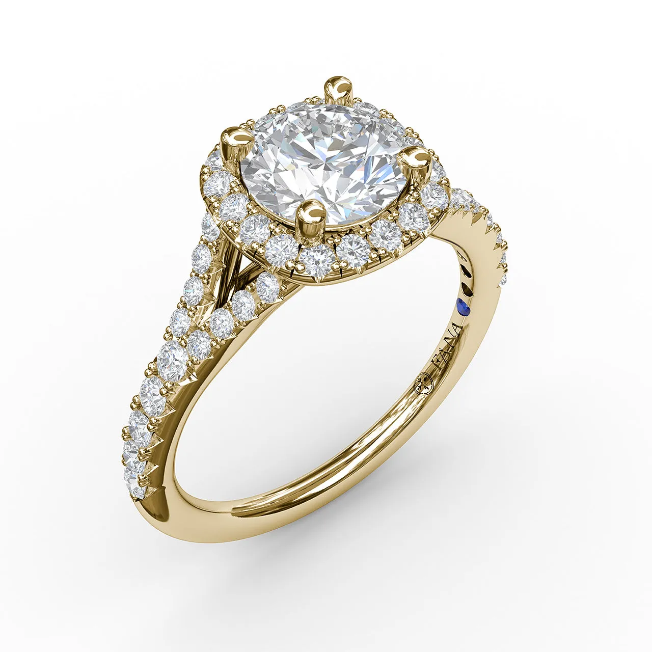 Fana Classic Diamond Halo Engagement Ring with a Subtle Split Band 3844