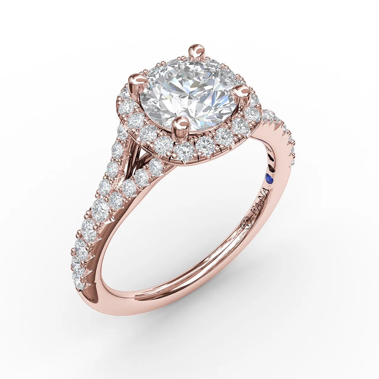 Fana Classic Diamond Halo Engagement Ring with a Subtle Split Band 3844