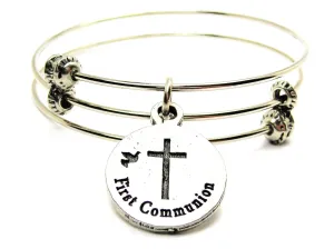 First Communion Triple Style Expandable Bangle Bracelet