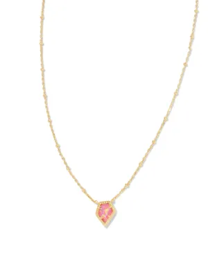 Framed Tess Satellite Pendant Necklace in Gold Luster Rose Pink Opal