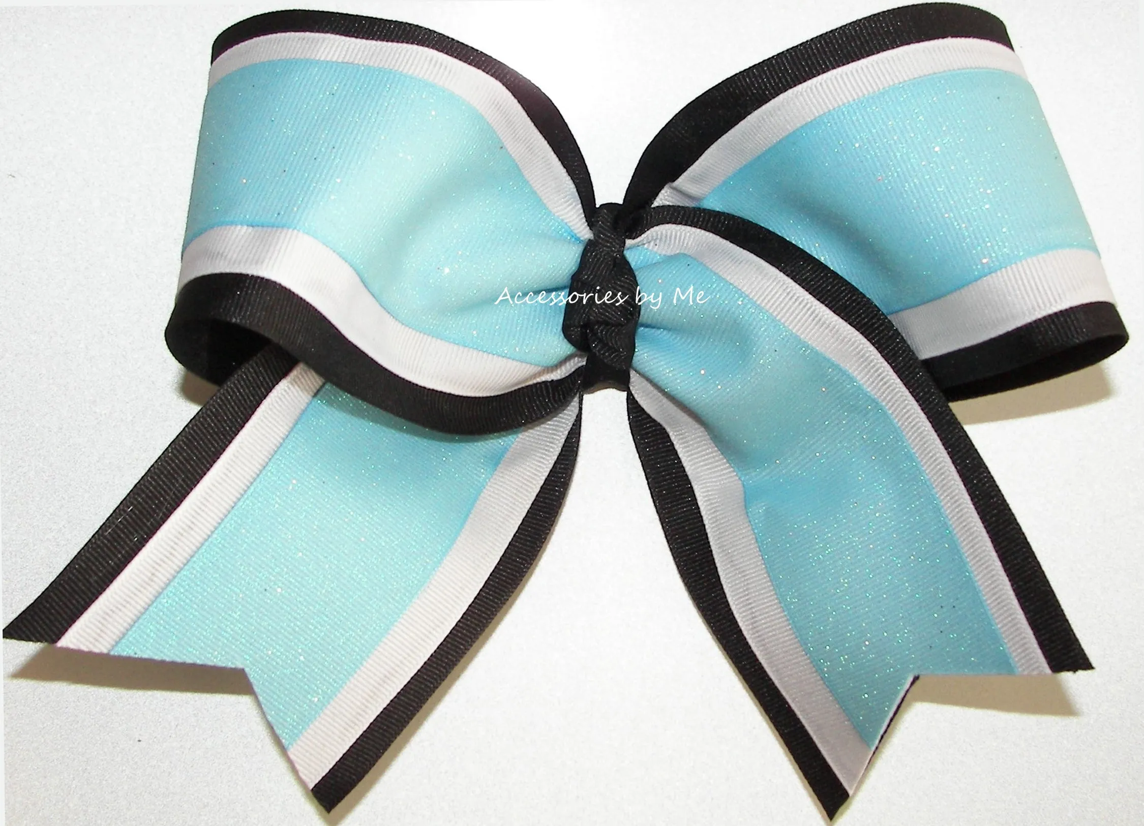 Glitter Light Blue Black White Cheer Bow