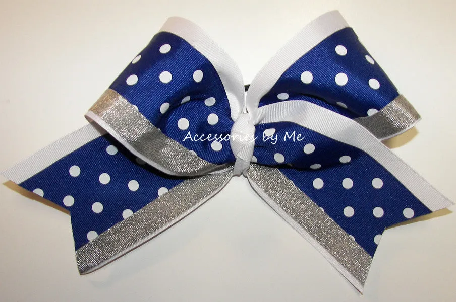 Glitter Royal Blue White Silver Cheer Bow