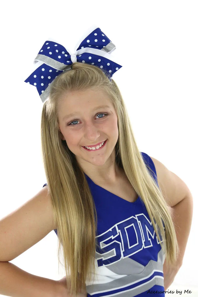 Glitter Royal Blue White Silver Cheer Bow