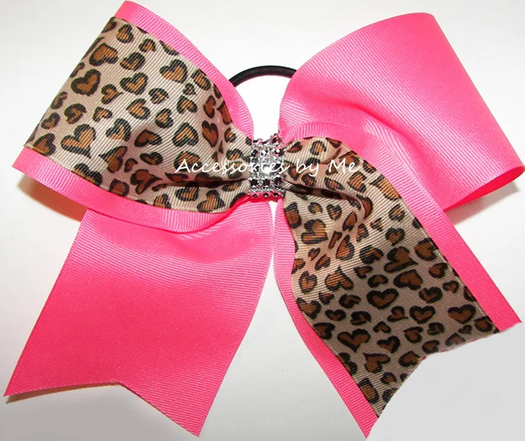 Glitzy Cheetah Neon Pink Cheer Bow