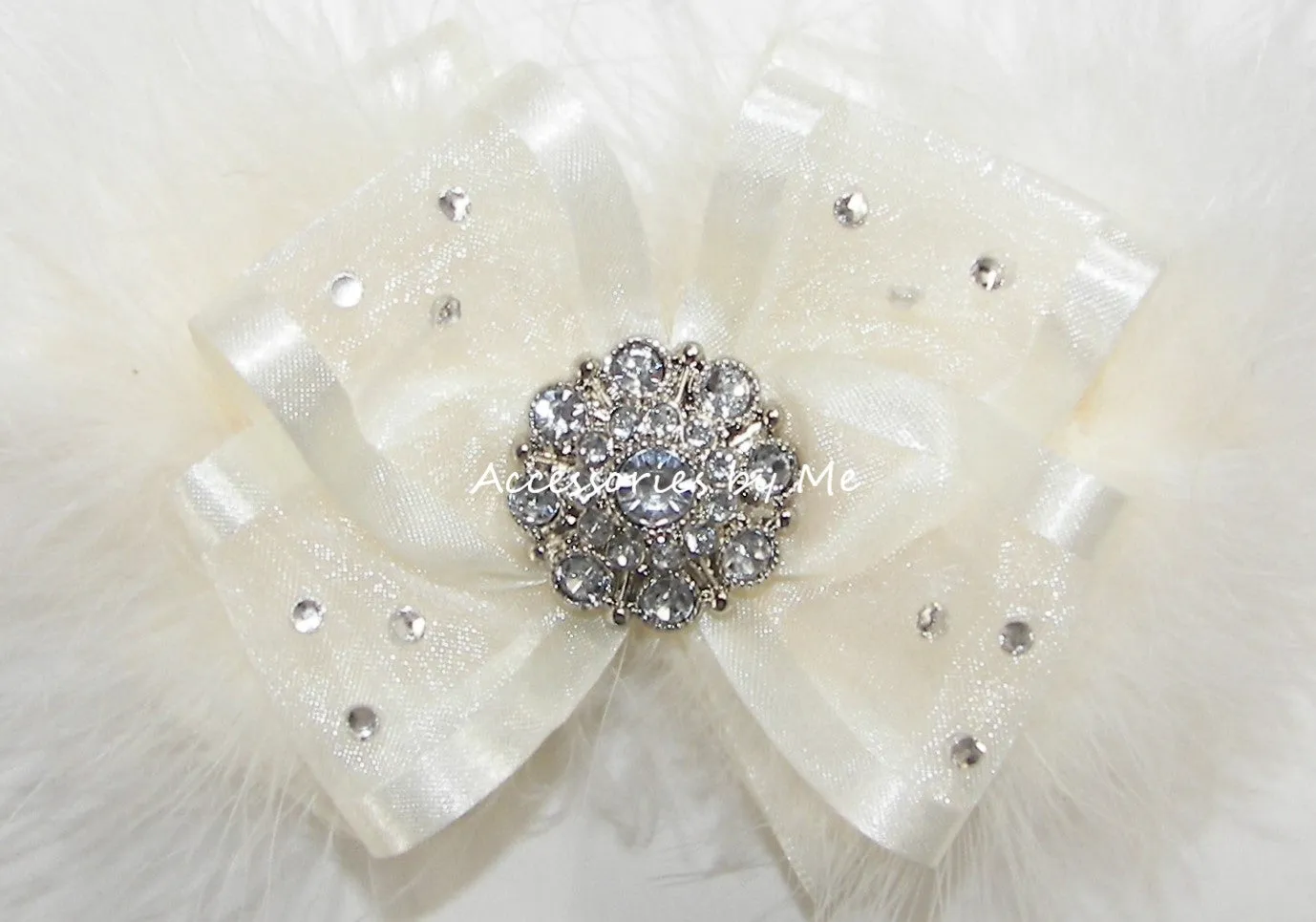 Glitzy Ivory Organza Marabou Hair Bow