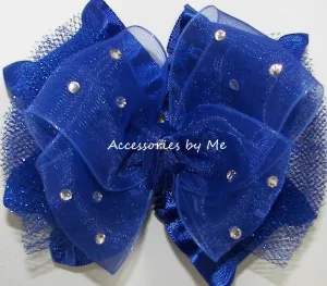 Glitzy Royal Blue Organza Tutu Ruffle Hair Bow