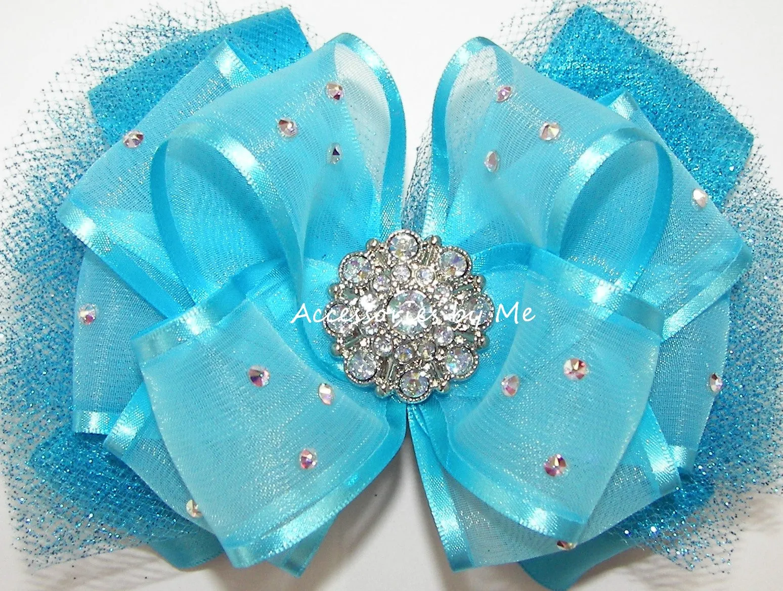 Glitzy Turquoise Blue Organza Tutu Hair Bow