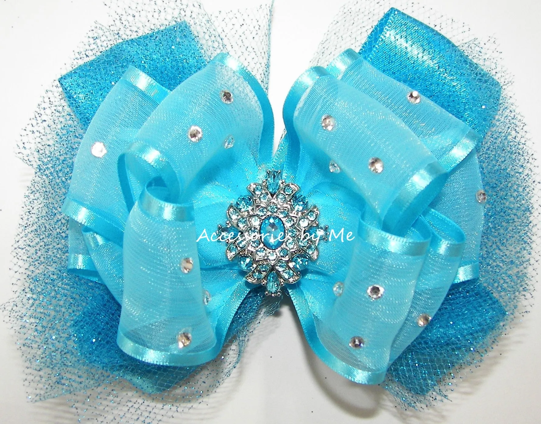 Glitzy Turquoise Blue Organza Tutu Hair Bow