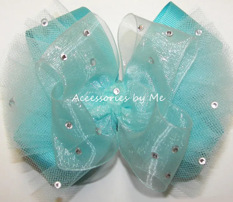 Glitzy Turquoise Organza Tutu Hair Bow