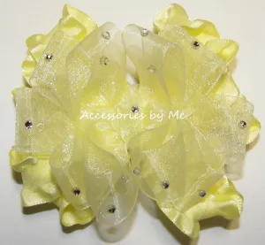 Glitzy Yellow Organza Ruffle Hair Bow