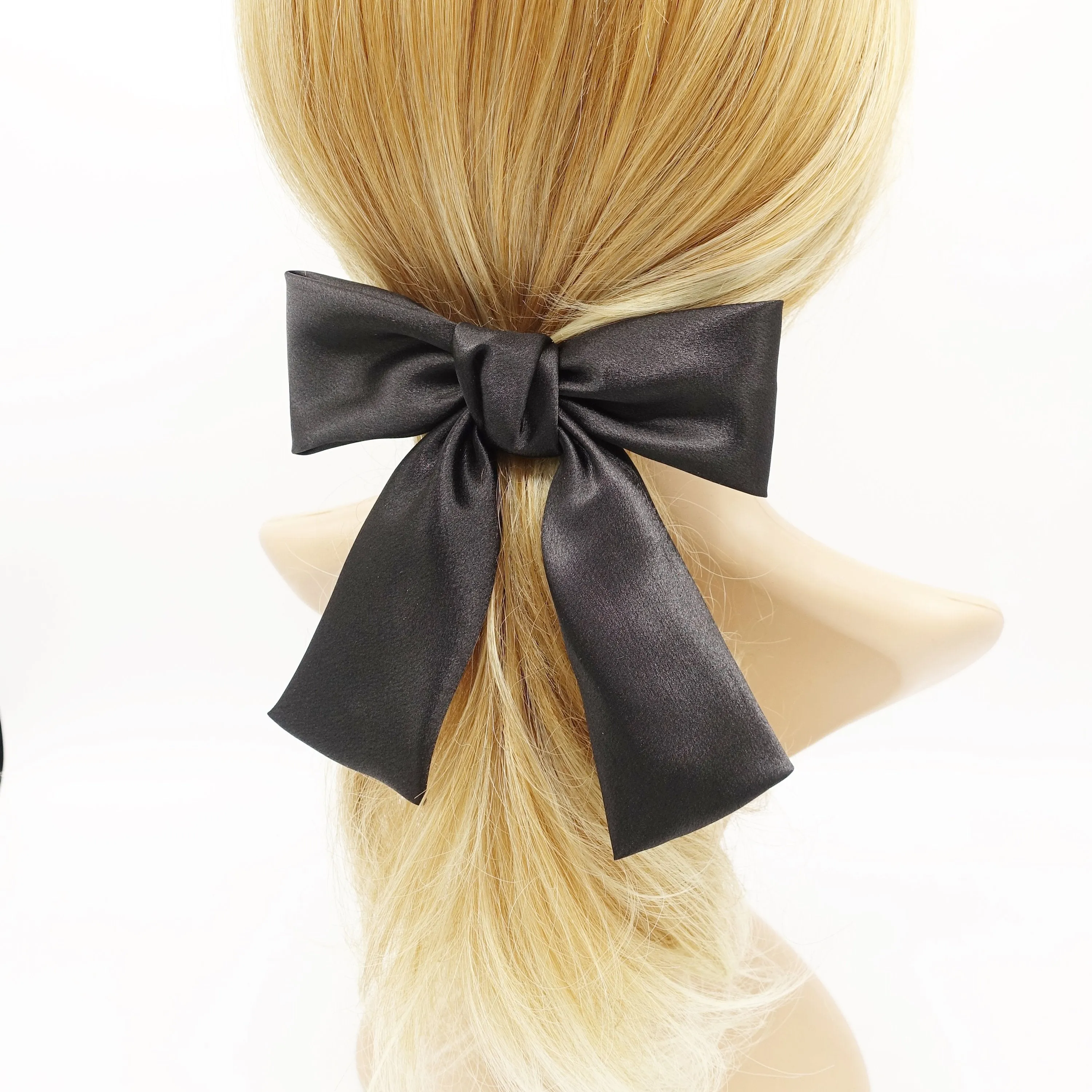 glossy satin tail hair bow in regular size hair accessory for women