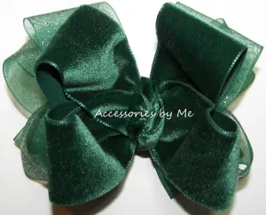 Green Velvet Glitter Organza Hair Bow