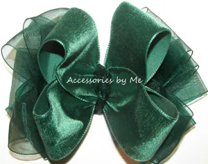 Green Velvet Organza Hair Bow