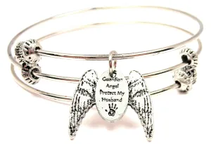 Guardian Angel Protect My Husband Triple Style Expandable Bangle Bracelet