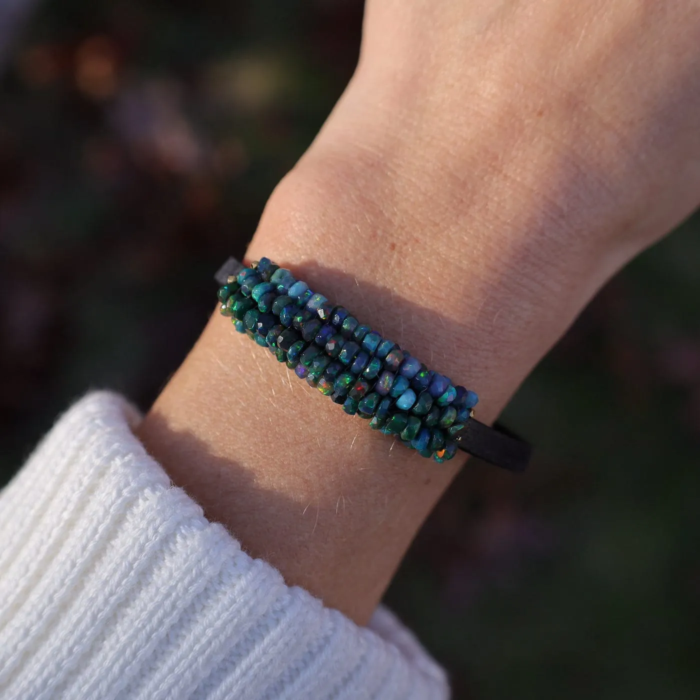 Hand Stitched Black Opal Bracelet