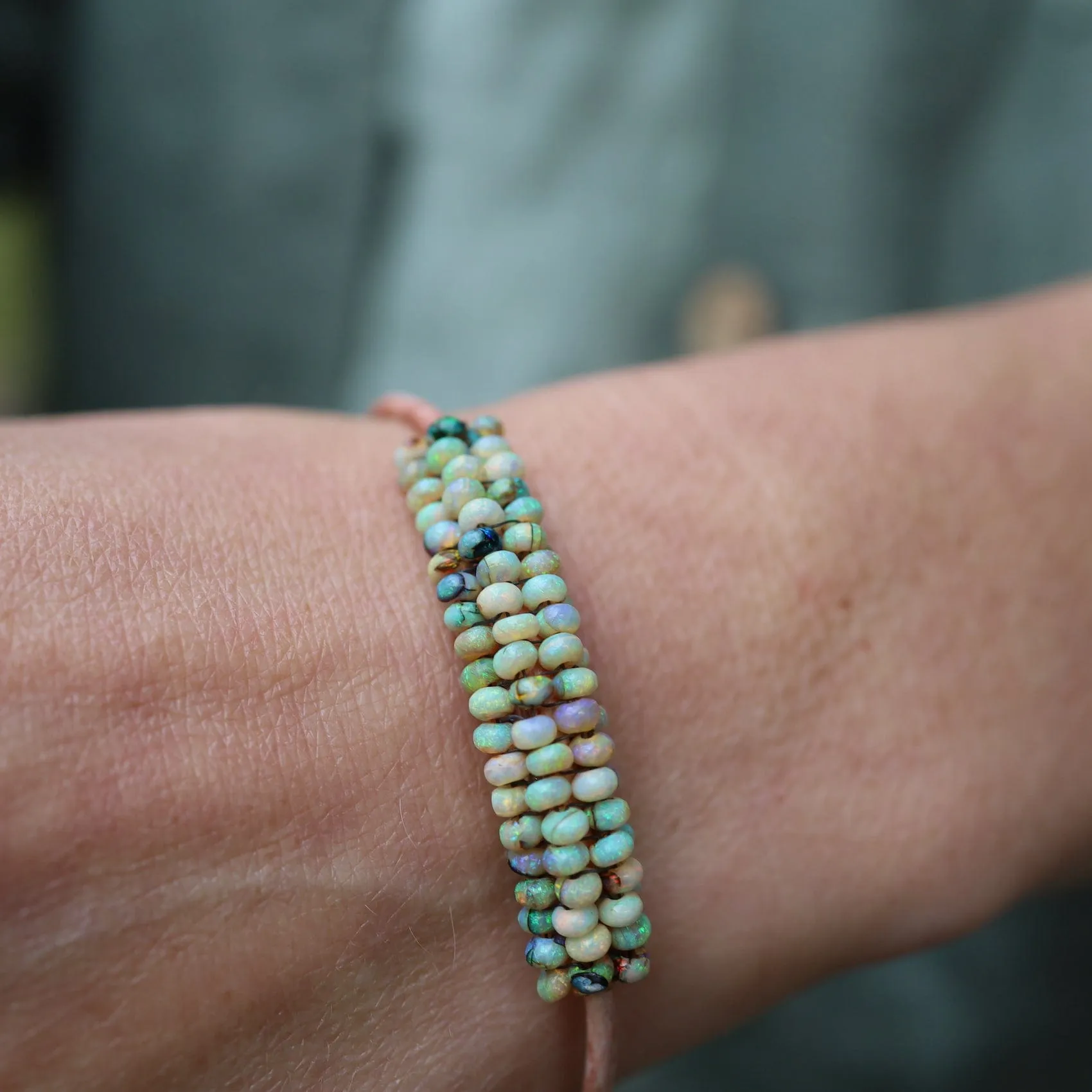 Hand Stitched Mexican Opal Bracelet with Tiny Vermeil Trim