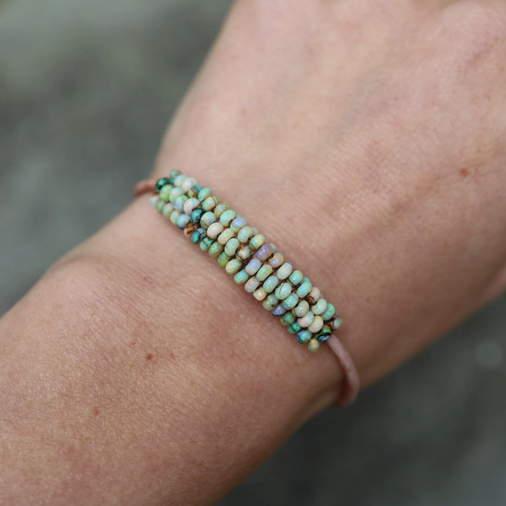 Hand Stitched Mexican Opal Bracelet with Tiny Vermeil Trim