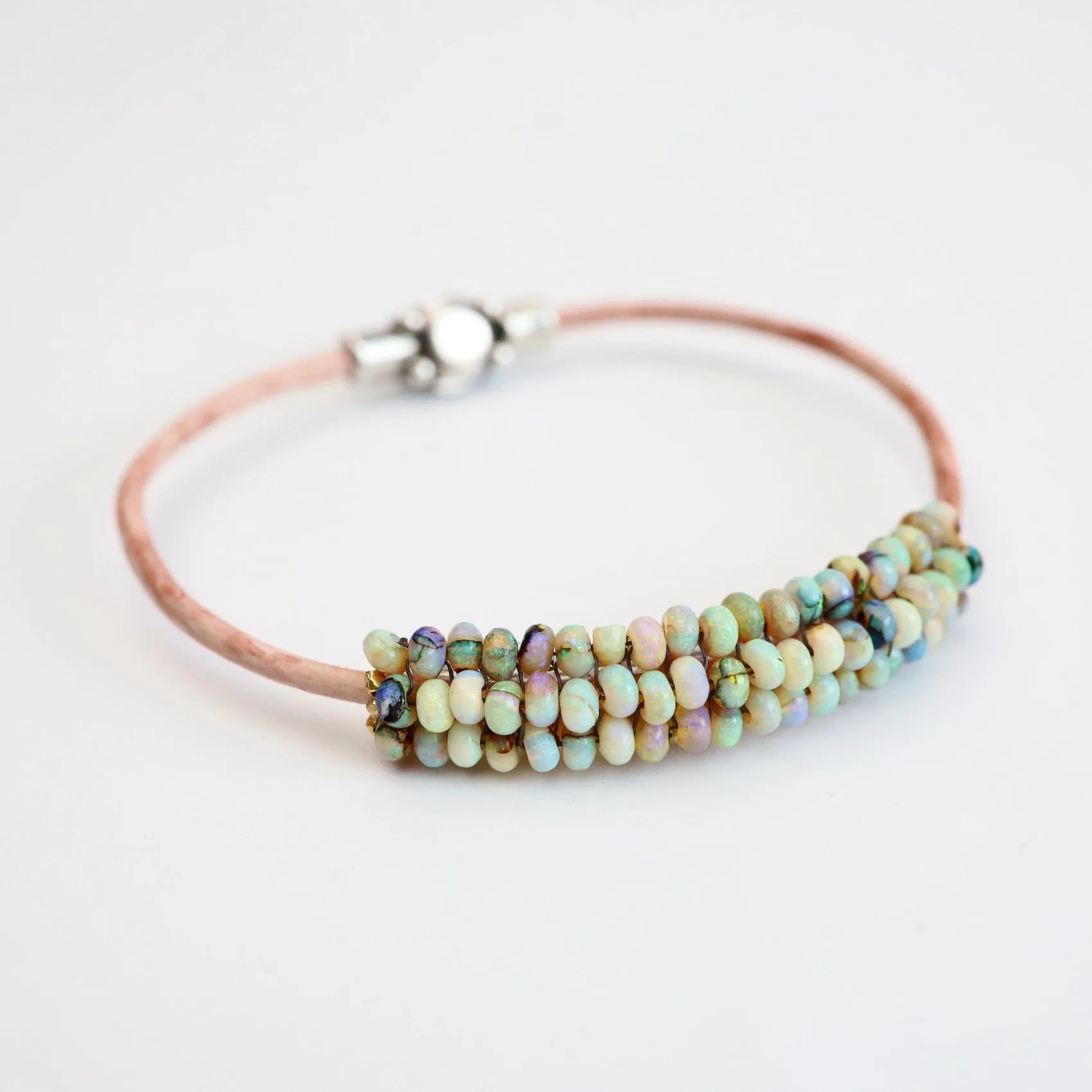 Hand Stitched Mexican Opal Bracelet with Tiny Vermeil Trim