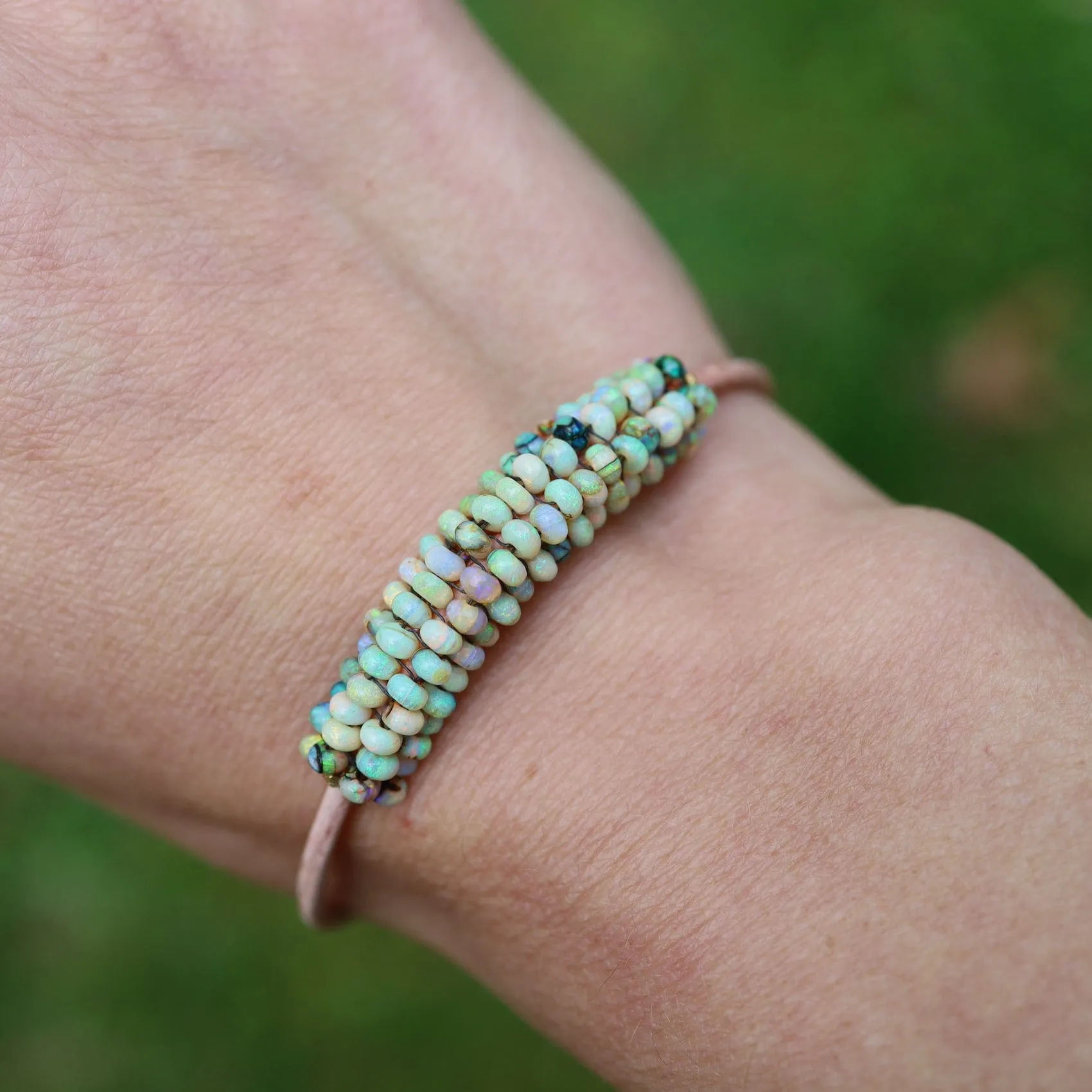 Hand Stitched Mexican Opal Bracelet with Tiny Vermeil Trim