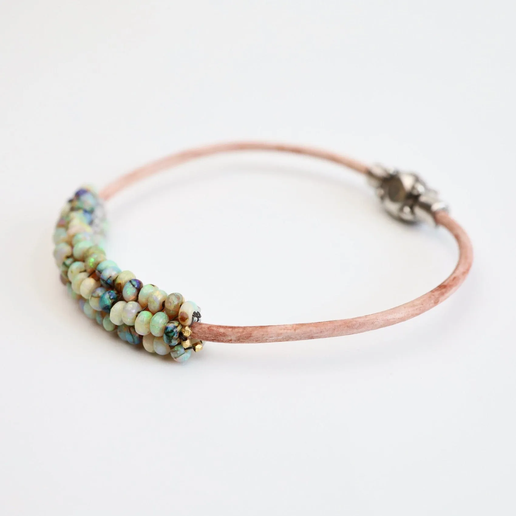 Hand Stitched Mexican Opal Bracelet with Tiny Vermeil Trim