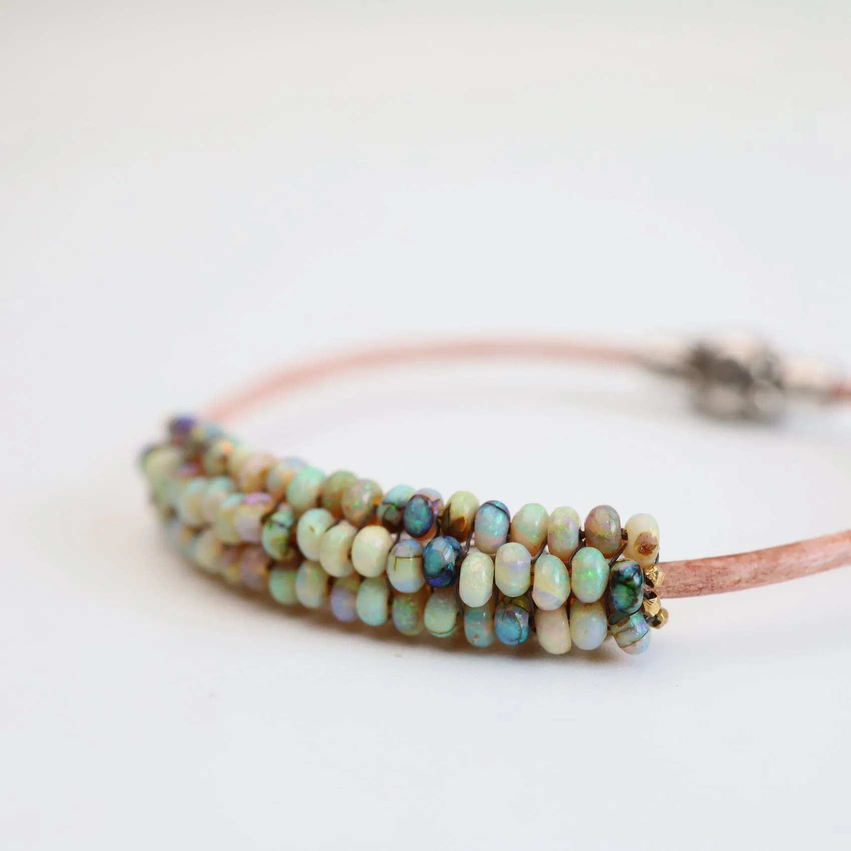 Hand Stitched Mexican Opal Bracelet with Tiny Vermeil Trim