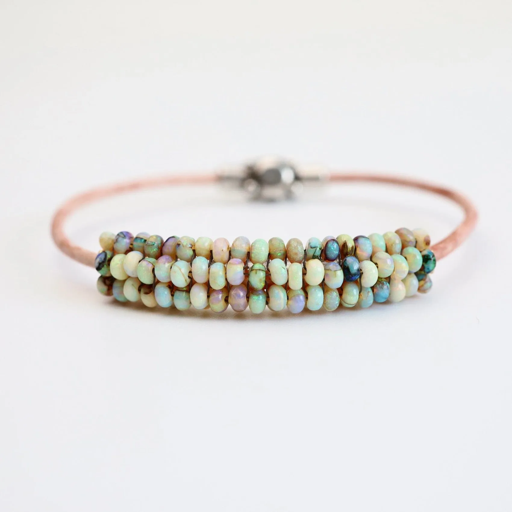 Hand Stitched Mexican Opal Bracelet with Tiny Vermeil Trim