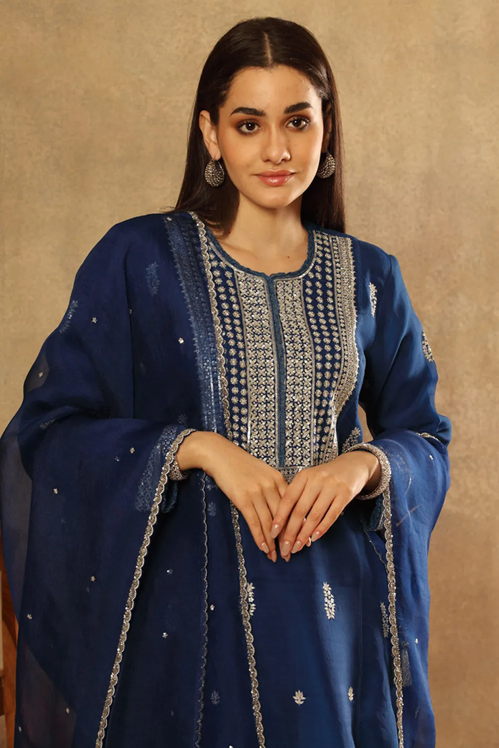 Handwoven Opal Blue Katan Silk Kurta Set