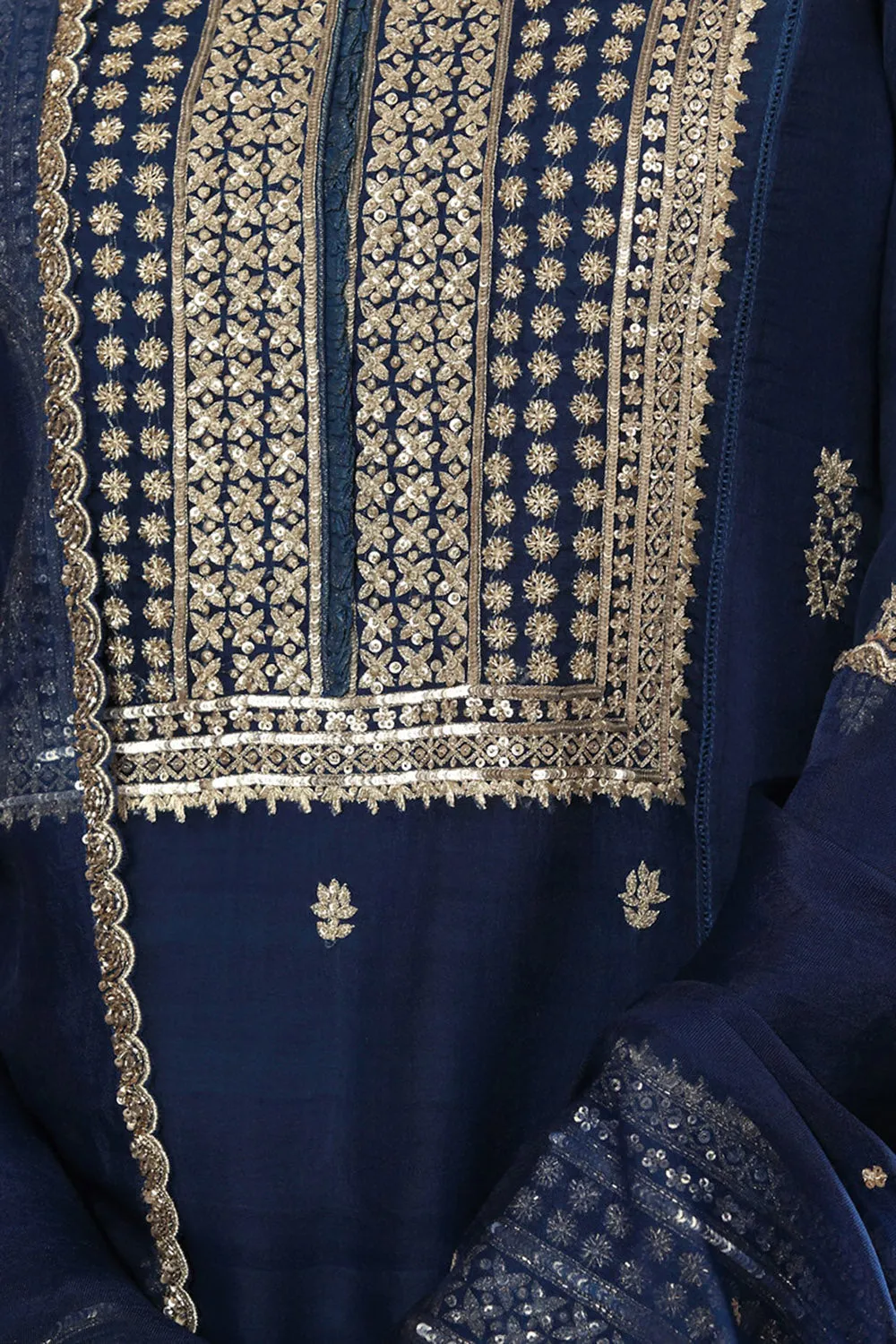 Handwoven Opal Blue Katan Silk Kurta Set