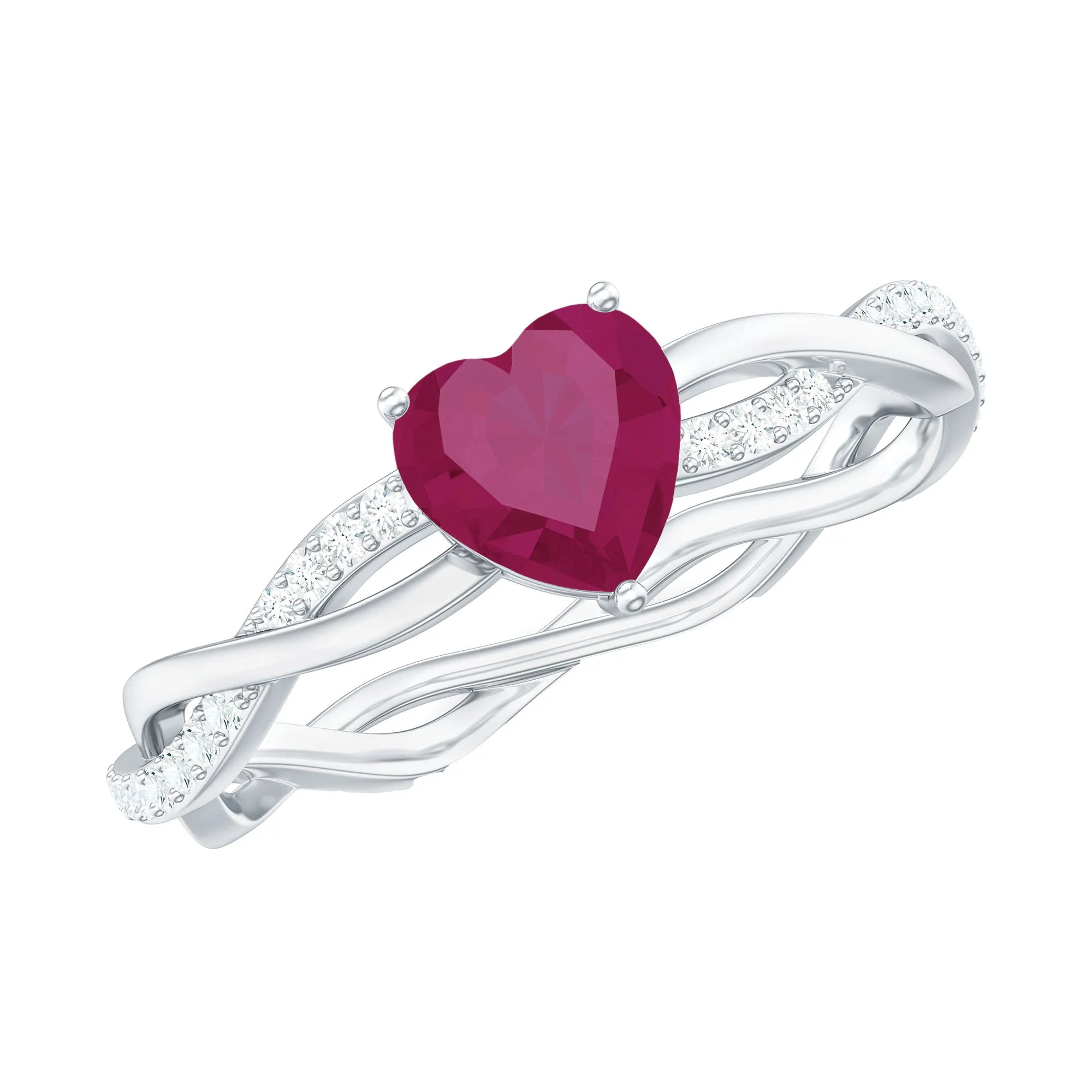 Heart Shape Solitaire Ruby and Diamond Braided Promise Ring