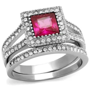 High polished (no plating) Stainless Steel Ring with AAA Grade CZ in Ruby for Women Style TK2293