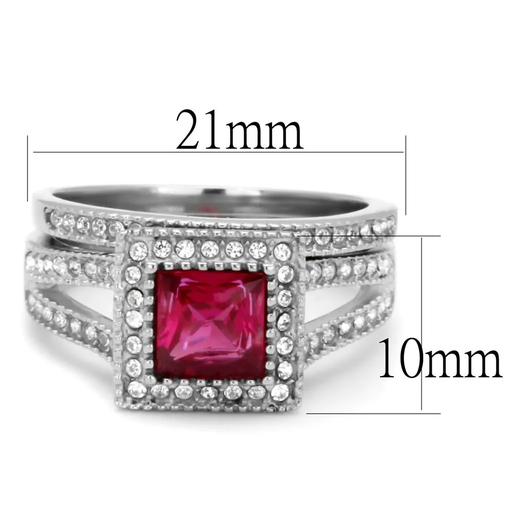 High polished (no plating) Stainless Steel Ring with AAA Grade CZ in Ruby for Women Style TK2293