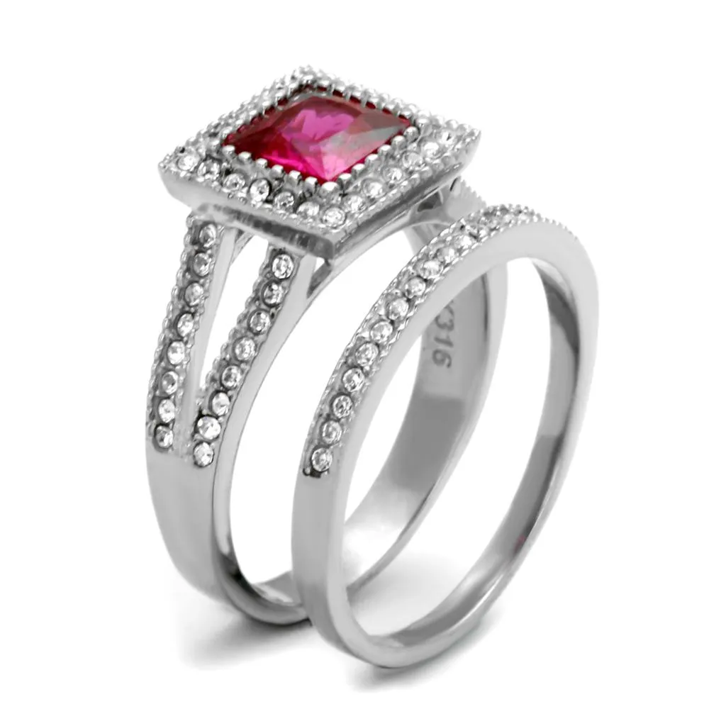 High polished (no plating) Stainless Steel Ring with AAA Grade CZ in Ruby for Women Style TK2293