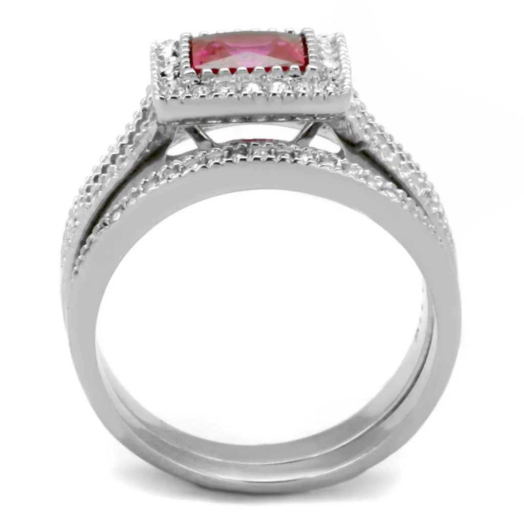 High polished (no plating) Stainless Steel Ring with AAA Grade CZ in Ruby for Women Style TK2293