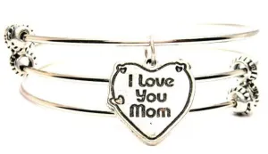 I Love You Mom Triple Style Expandable Bangle Bracelet