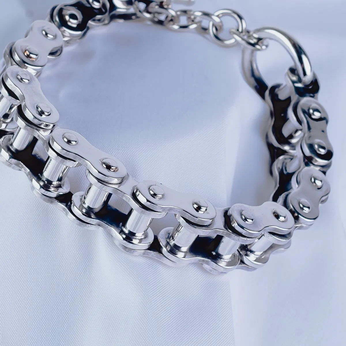 Iron Heart Motorcycle Chain Bracelet Sterling Silver