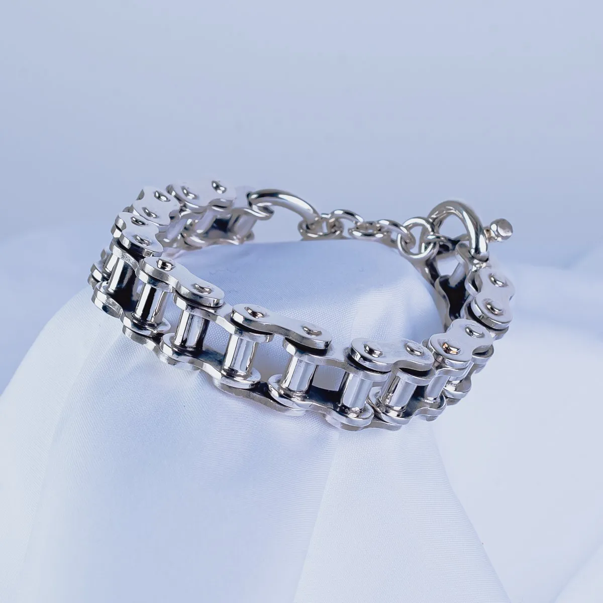 Iron Heart Motorcycle Chain Bracelet Sterling Silver