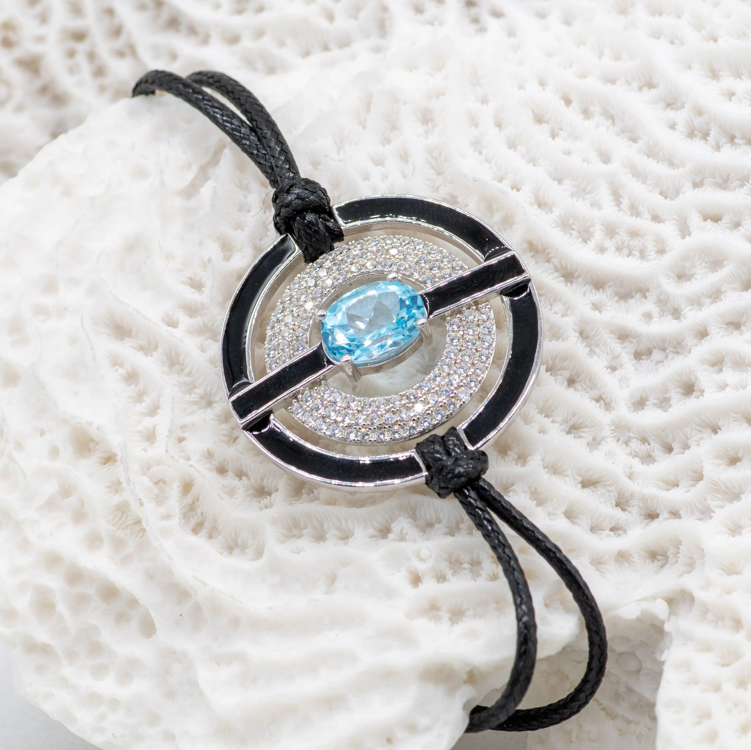 Jemma Sky Blue Topaz Leather Bracelet in Sterling Silver