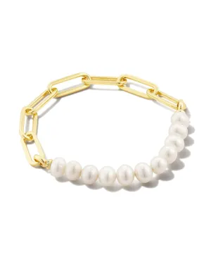 Kendra Scott Ashton Gold Half Chain Bracelet in White Pearl