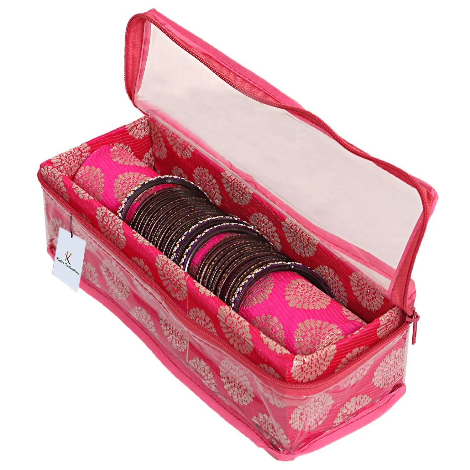 Kuber Industries Brocade Bangle Box, Pink, Standard (CTKTC0621)