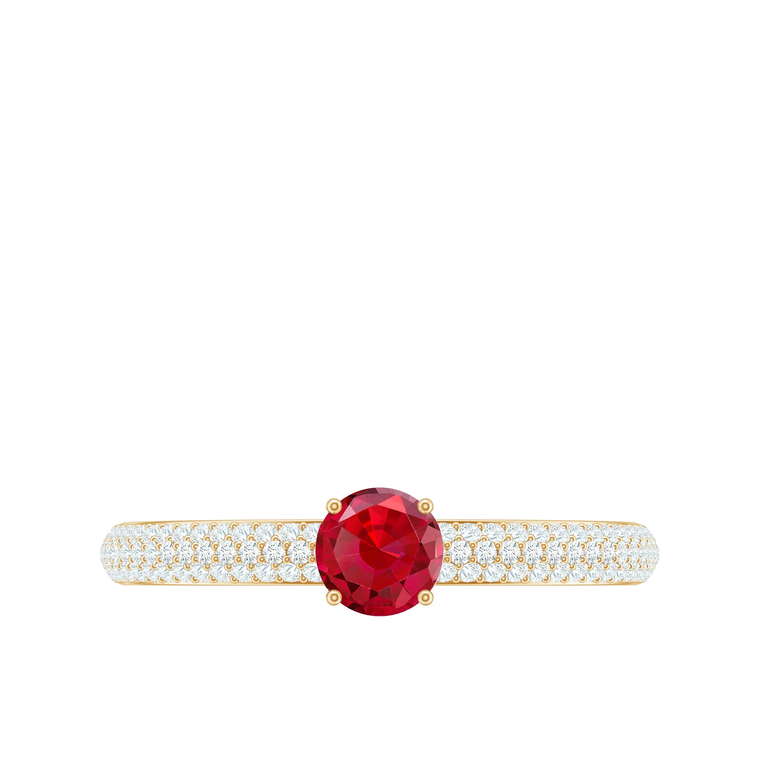 Lab-Created Ruby Solitaire Ring with Diamond Side Stones