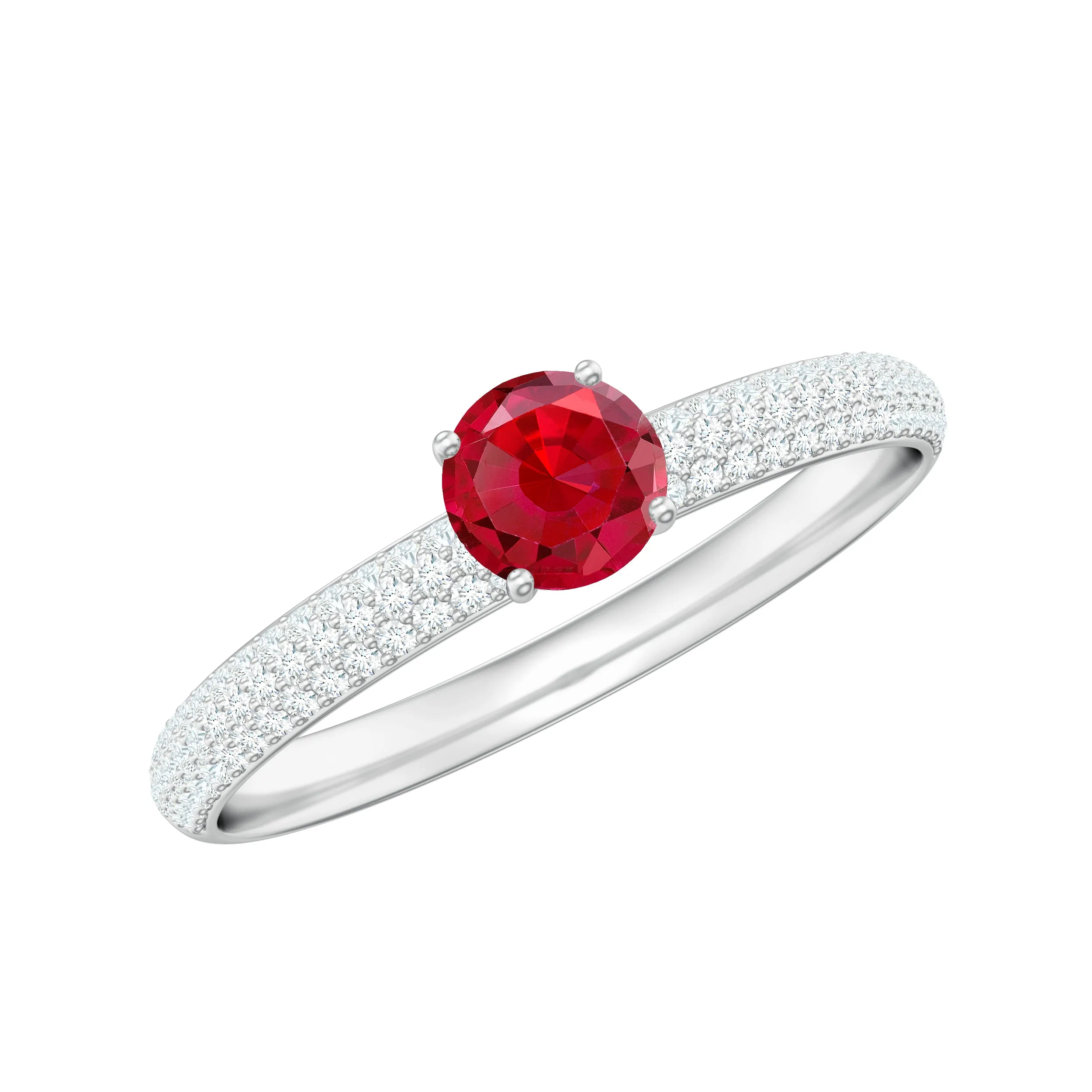 Lab-Created Ruby Solitaire Ring with Diamond Side Stones