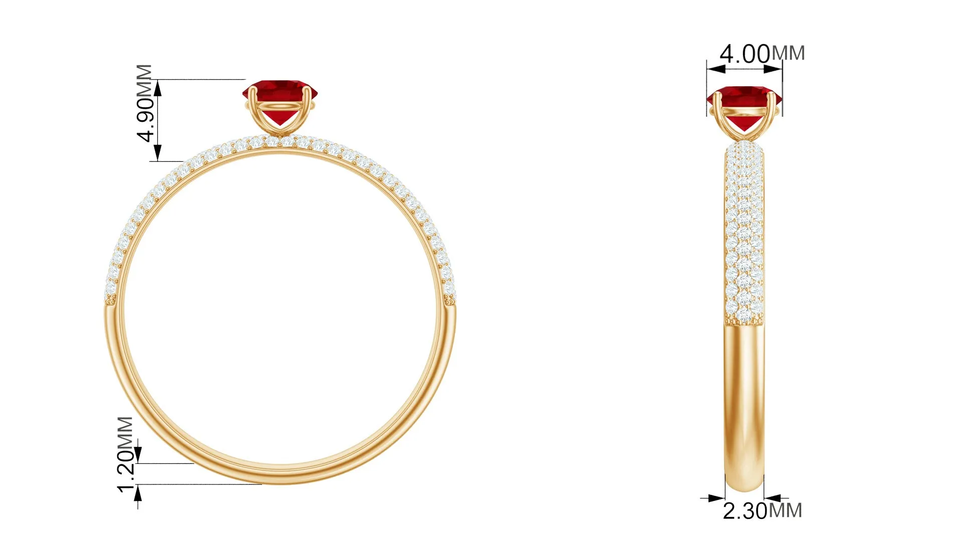 Lab-Created Ruby Solitaire Ring with Diamond Side Stones