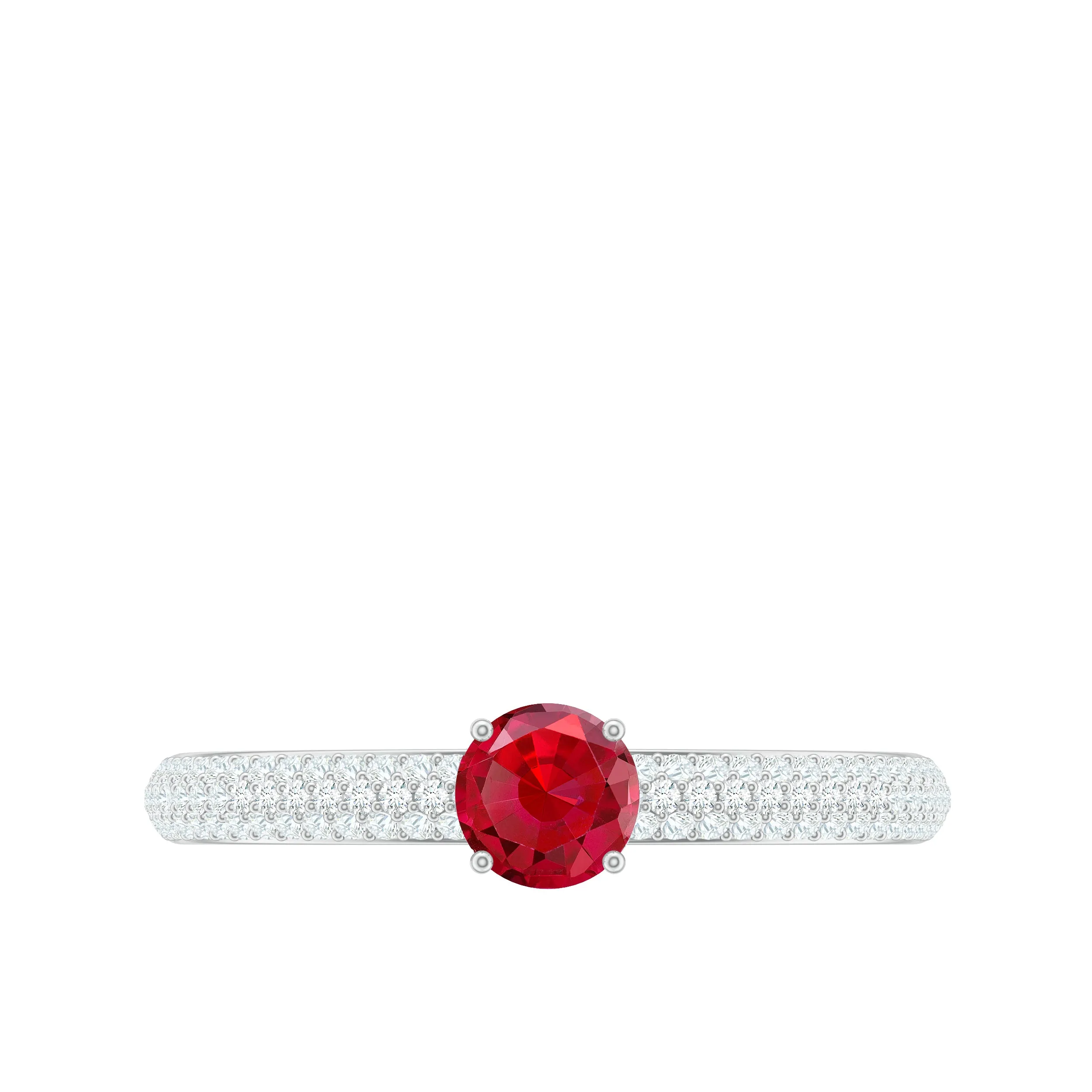 Lab-Created Ruby Solitaire Ring with Diamond Side Stones