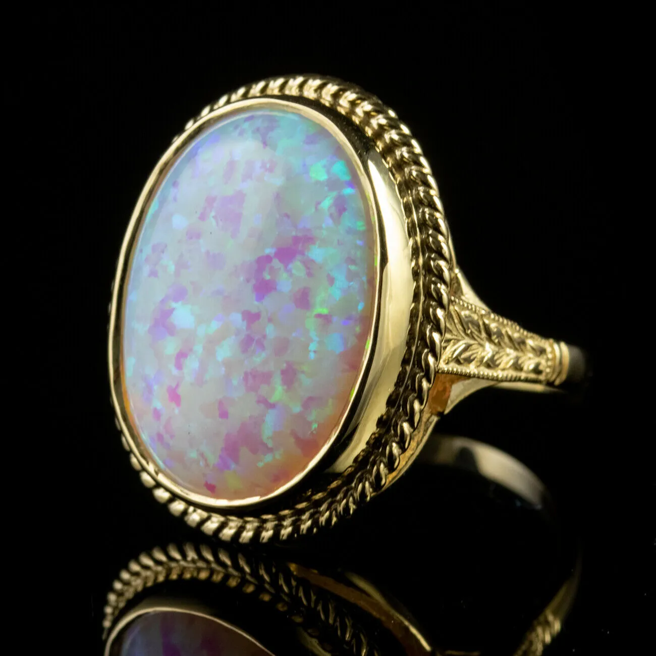 Large Opal Ring 9Ct Yellow Gold