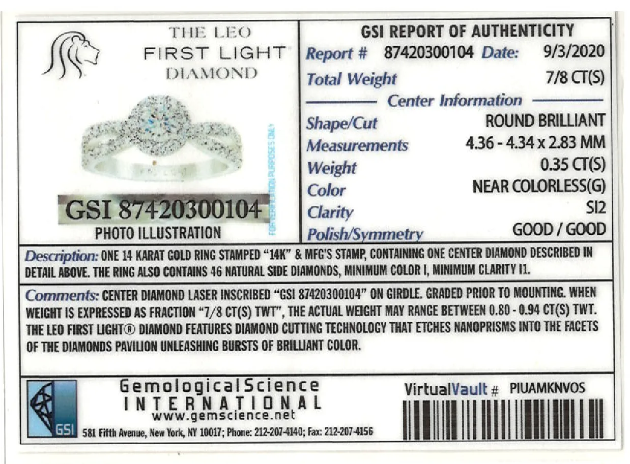 Leo 0.35ctw G/SI2 Round Brilliant Diamond and 0.50ctw Diamond Accented Engagement Ring in 14K White Gold - Size 6