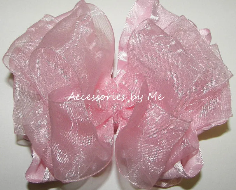 Light Pink Organza Ruffle Hair Bow